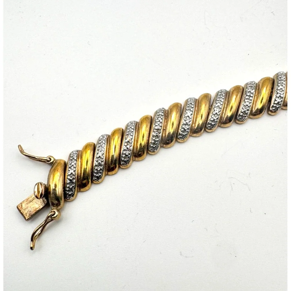 Vintage Tennis Bracelet Two Tone Diamond Cut Twisted Rope S Link - Picture 1 of 9